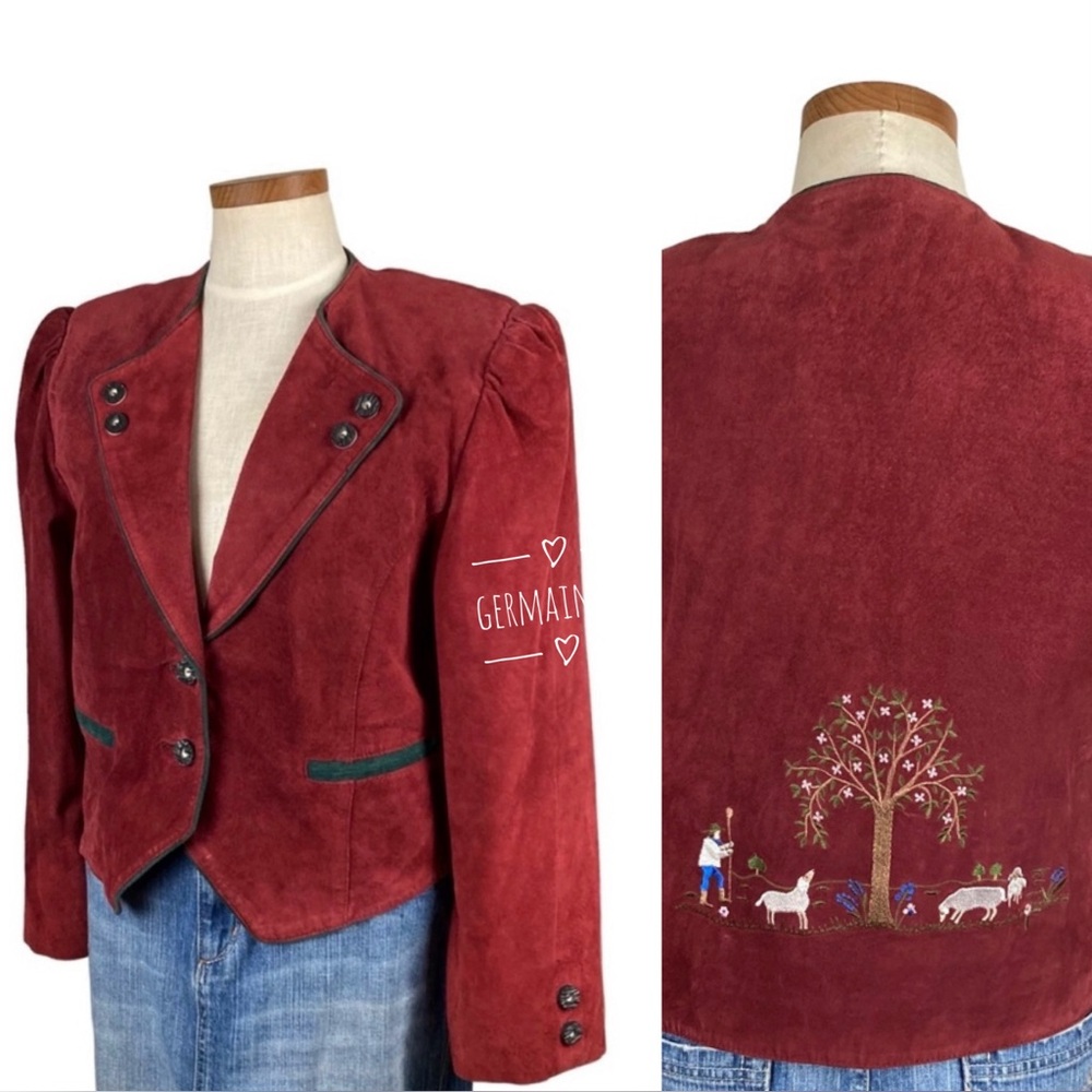 Vintage Yessica Y Maroon Suede Embroidered Folk Art Jacket